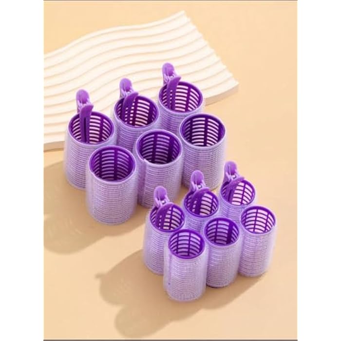 Hair Rollers Set, 18 Pieces with Clips, Large and Medium Size for All Hair Types (Self-Grip) (Purple, Large) - Image 1